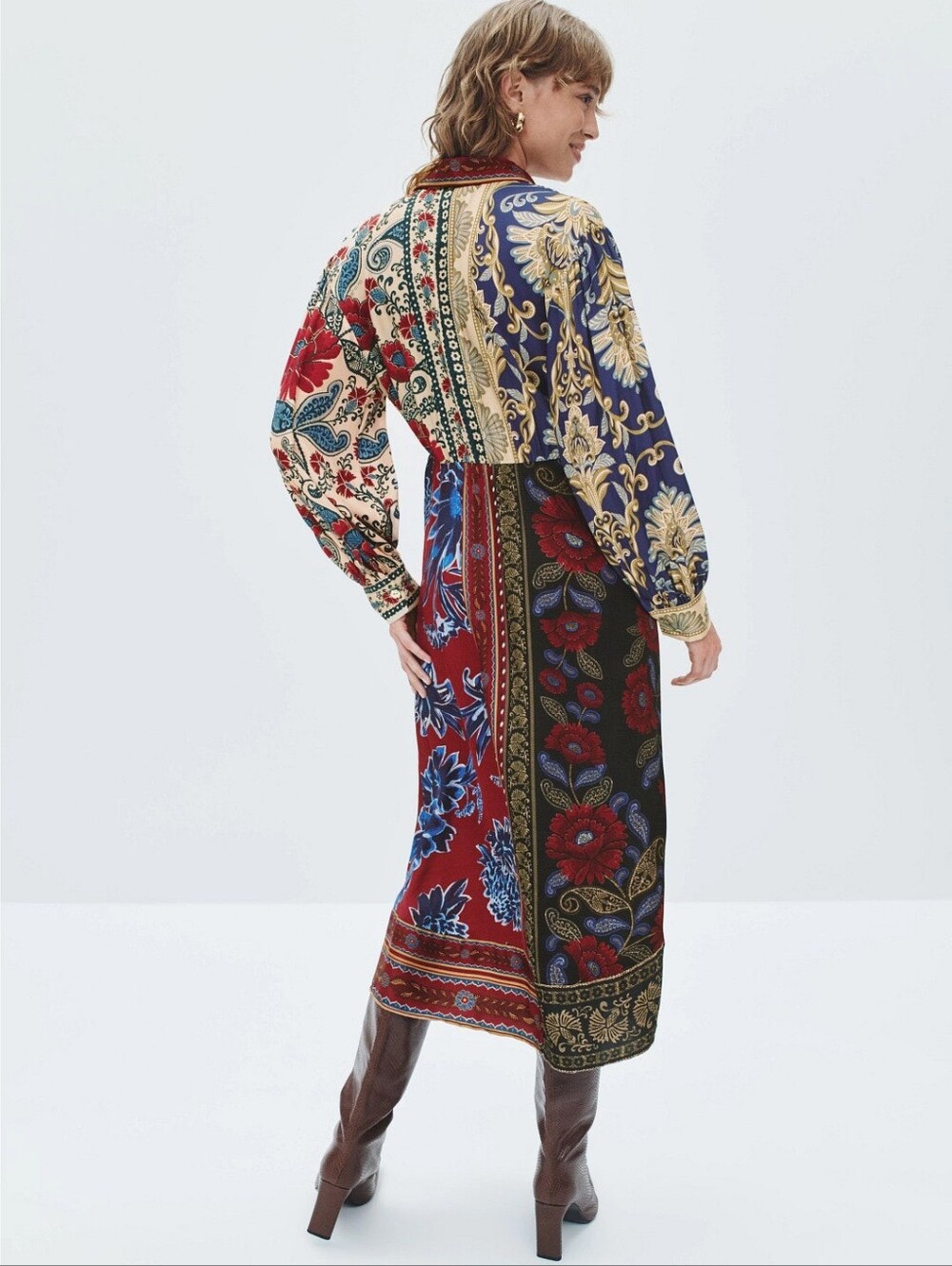 FARM Rio Winter Mix Midi Shirt Dress Multicolor Boho Size M - Picture 2 of 7